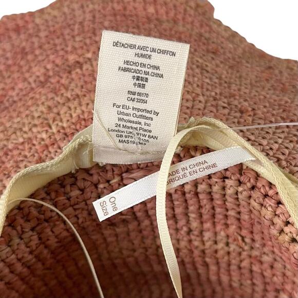 Free People Floppy Distressed Pink Straw Beach Festival Boho Hippie Hat One Size - Picture 7 of 7